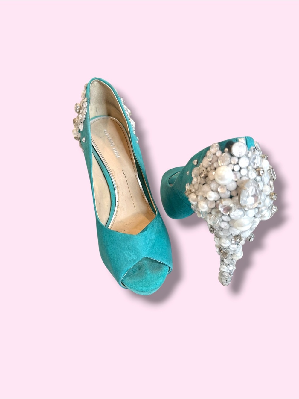 Gianni Bini Custom Embellished Peep Toe Heels Size 10 - Picture 5 of 11